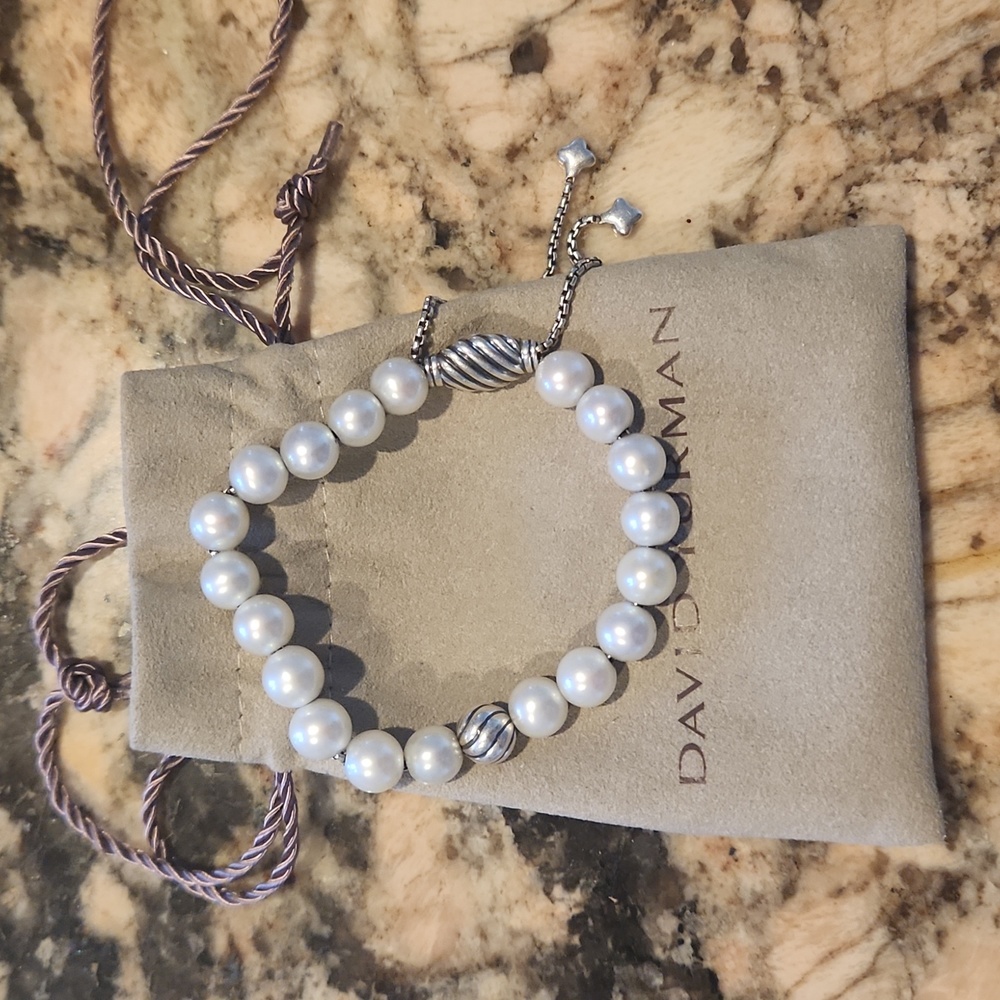 David Yurman spiritual bead pearl silver bracelets,  adjustable AUTHENTIC
